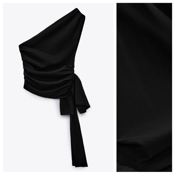 NWT. Zara Black Asymmetric Tied Top. Size S. - Picture 7 of 10